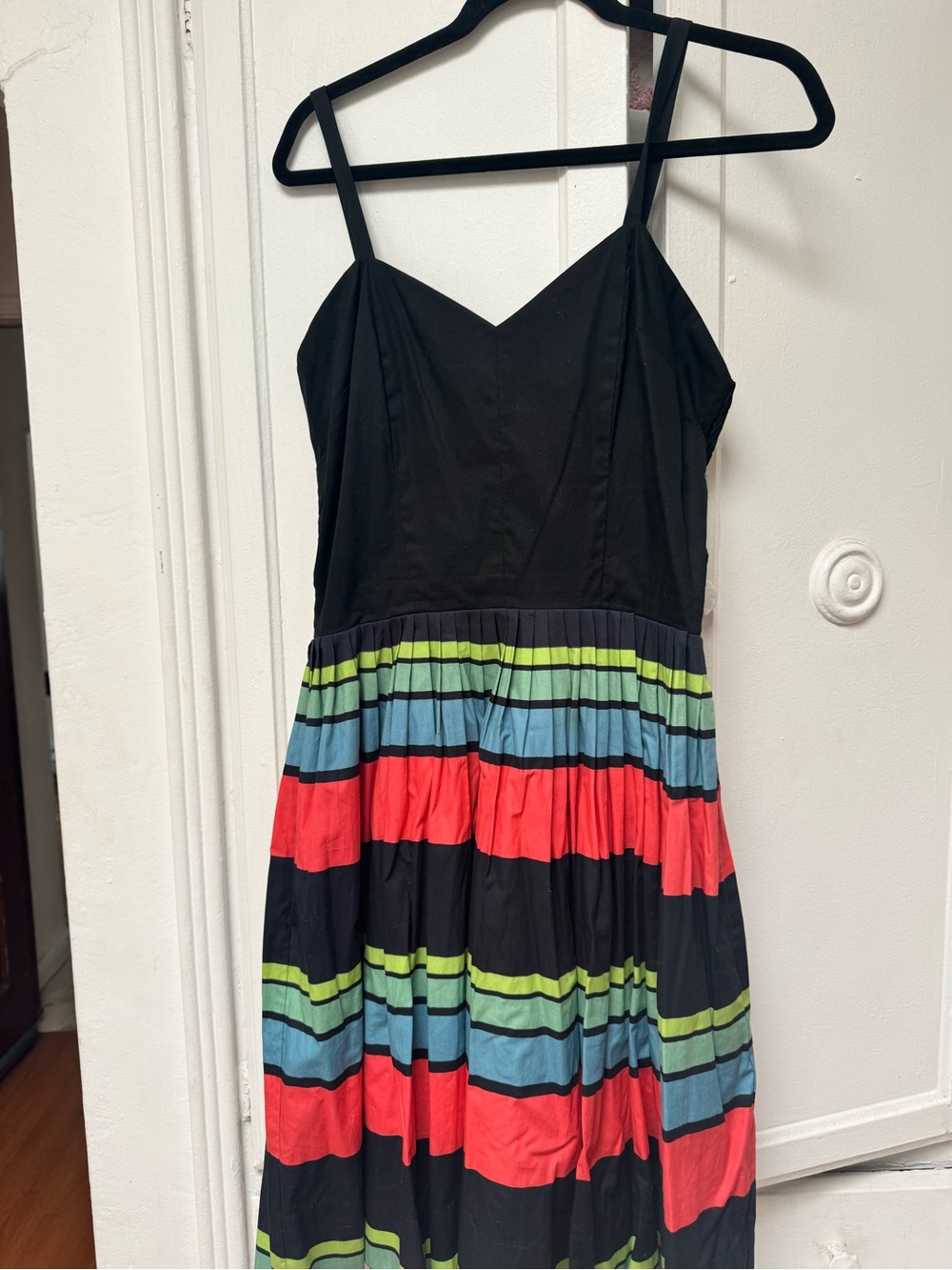 Trashy Diva Black Strappy Dress with Bright Multicolor Stripes